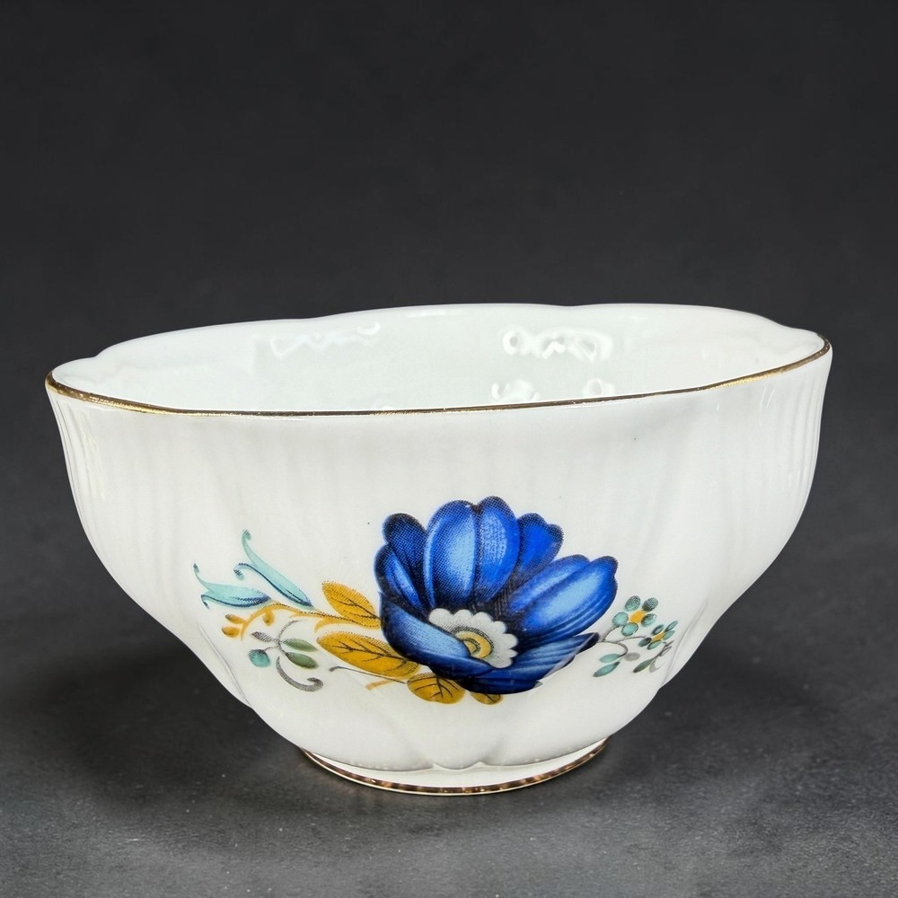 Royal Albert Bone China Sugar Bowl Blue Floral Gold Trim England Porcelain VTG